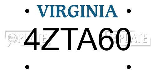 4ZTA60 Virginia License Plate