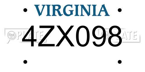 4ZX098 Virginia License Plate