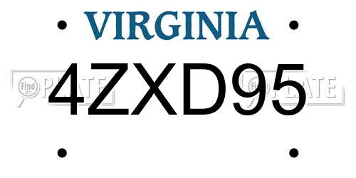 4ZXD95 Virginia License Plate