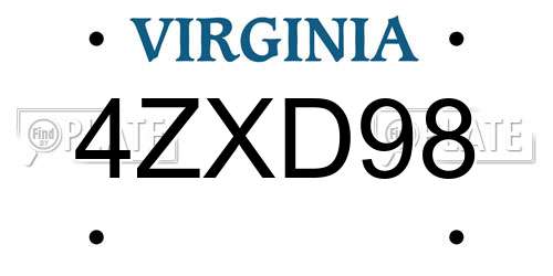 4ZXD98 Virginia License Plate
