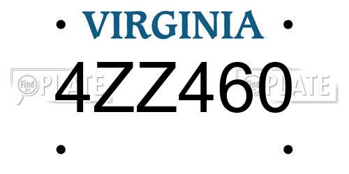 4ZZ460 Virginia License Plate