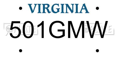501GMW Virginia License Plate