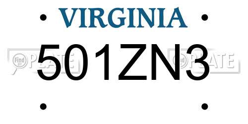 501ZN3 Virginia License Plate