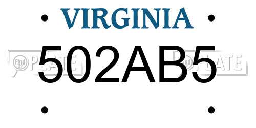 502AB5 Virginia License Plate