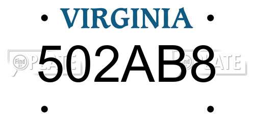 502AB8 Virginia License Plate