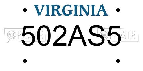 502AS5 Virginia License Plate