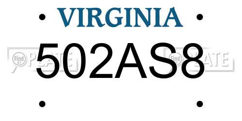 502AS8 Virginia License Plate