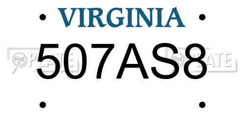 507AS8 Virginia License Plate