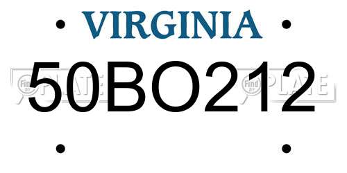 50BO212 Virginia License Plate