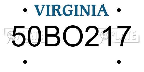 50BO217 Virginia License Plate