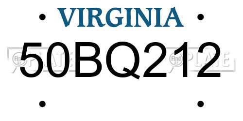 50BQ212 Virginia License Plate
