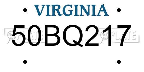 50BQ217 Virginia License Plate