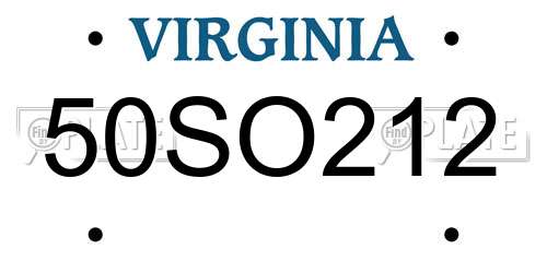 50SO212 Virginia License Plate