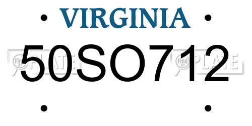 50SO712 Virginia License Plate