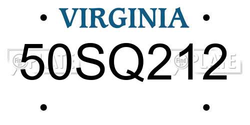 50SQ212 Virginia License Plate