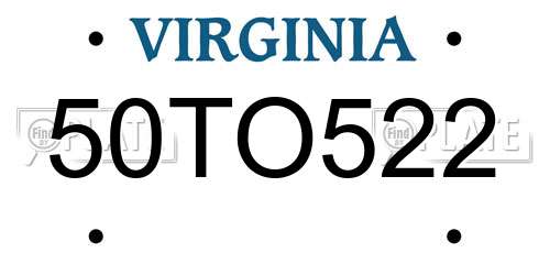 50TO522 Virginia License Plate
