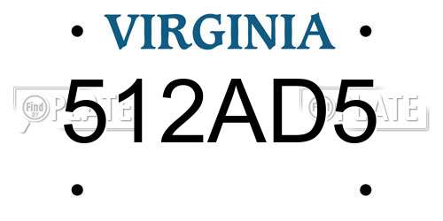 512AD5 Virginia License Plate