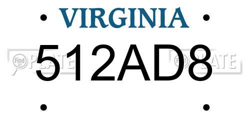 512AD8 Virginia License Plate