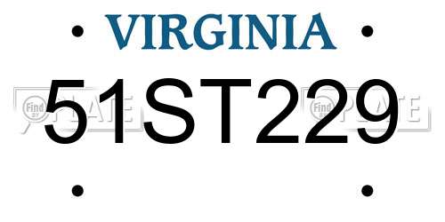 51ST229 Virginia License Plate