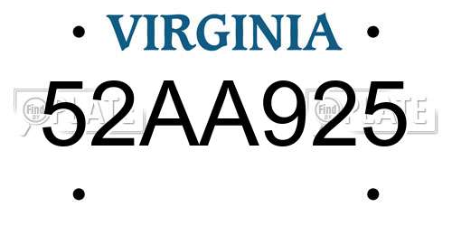 52AA925 Virginia License Plate