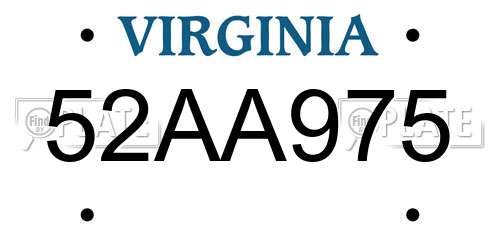 52AA975 Virginia License Plate