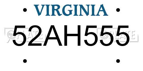 52AH555 Virginia License Plate