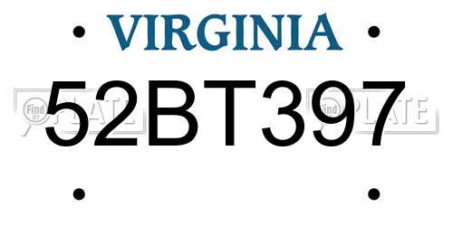 52BT397 Virginia License Plate