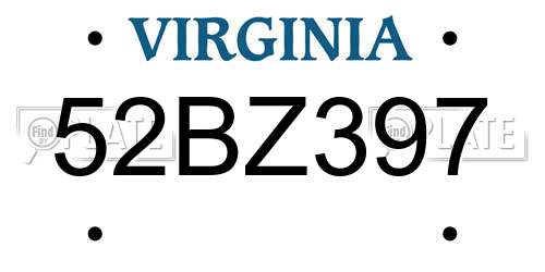 52BZ397 Virginia License Plate