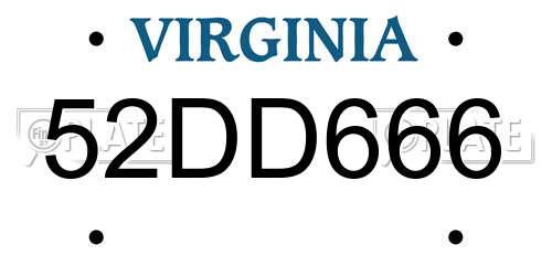 52DD666 Virginia License Plate