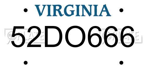 52DO666 Virginia License Plate
