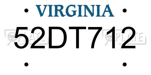 52DT712 Virginia License Plate