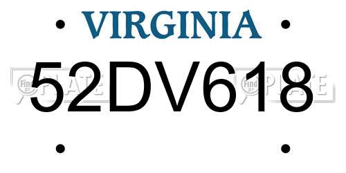 52DV618 Virginia License Plate