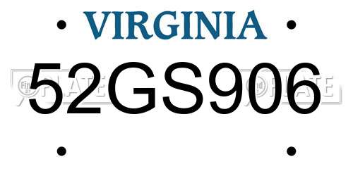 52GS906 Virginia License Plate