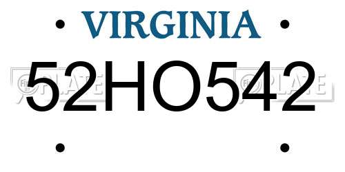 52HO542 Virginia License Plate