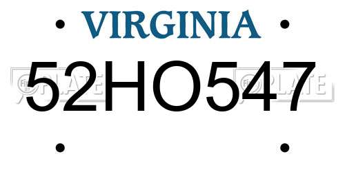 52HO547 Virginia License Plate