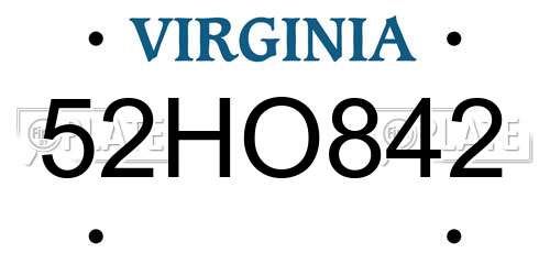 52HO842 Virginia License Plate