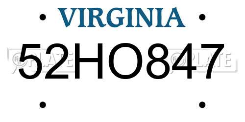 52HO847 Virginia License Plate