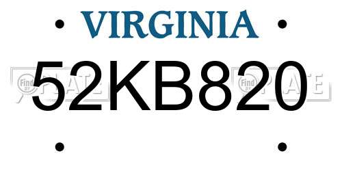52KB820 Virginia License Plate