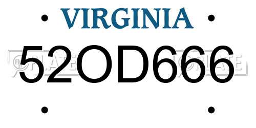 52OD666 Virginia License Plate