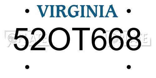 52OT668 Virginia License Plate