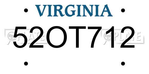 52OT712 Virginia License Plate