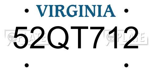 52QT712 Virginia License Plate