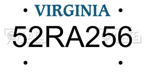 52RA256 Virginia License Plate