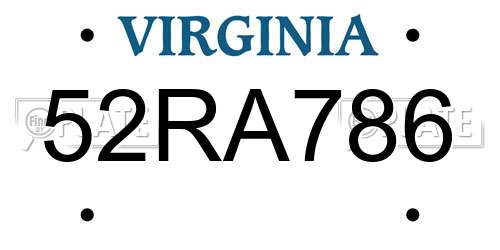 52RA786 Virginia License Plate