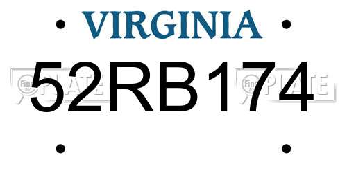 52RB174 Virginia License Plate