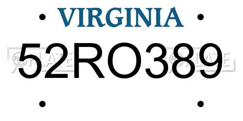 52RO389 Virginia License Plate