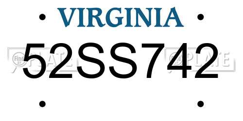 52SS742 Virginia License Plate