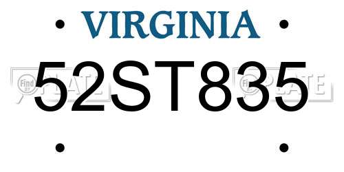 52ST835 Virginia License Plate