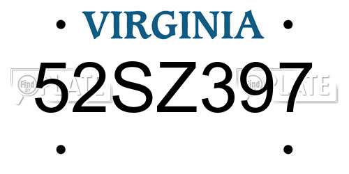 52SZ397 Virginia License Plate