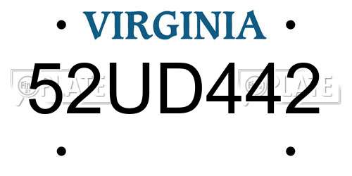 52UD442 Virginia License Plate